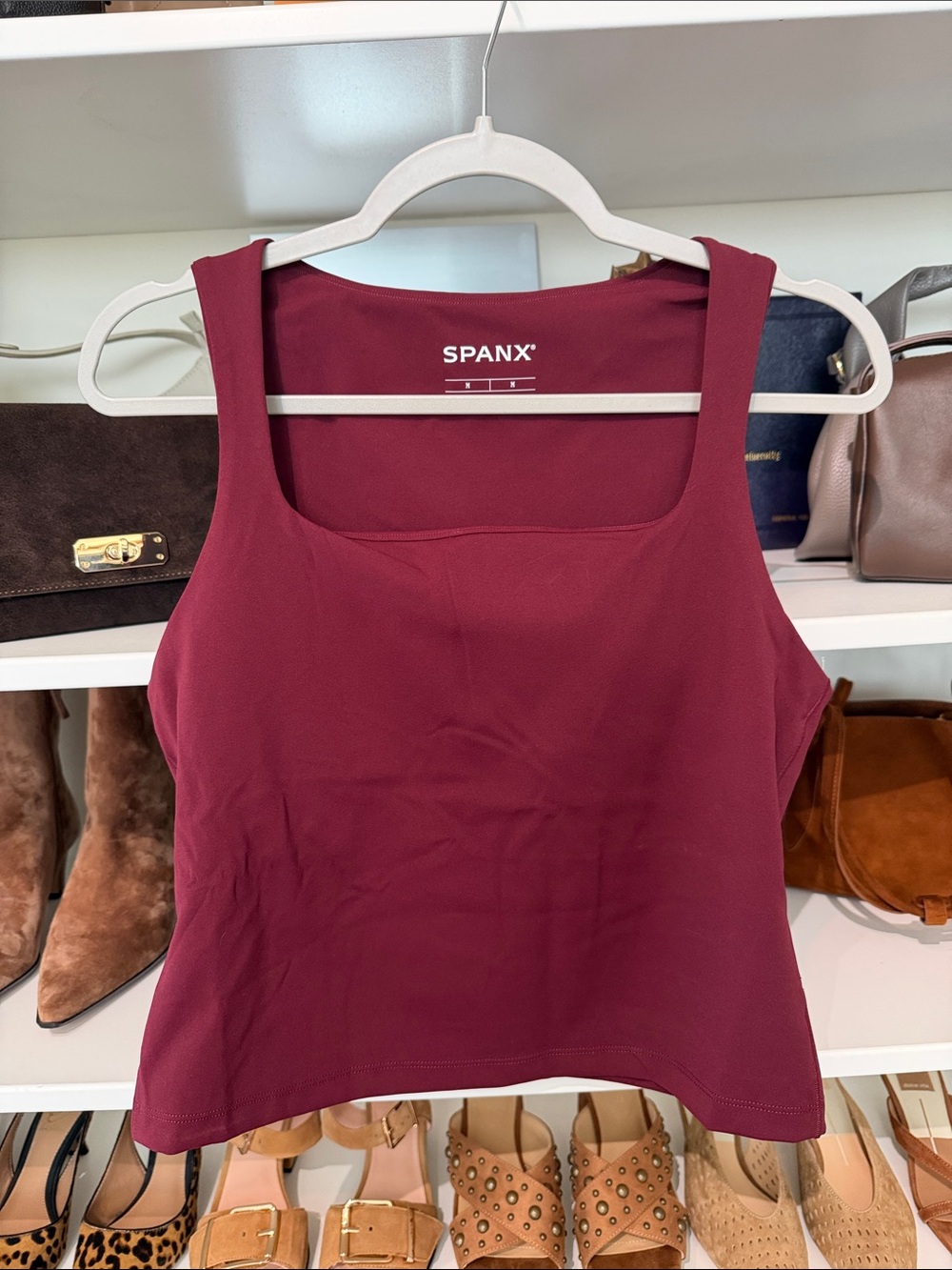 SPANX Square Neck Crop Tank Top in Wine